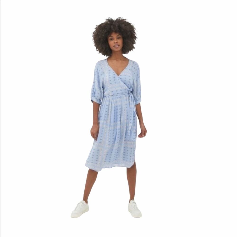 URBAN OUTFITTERS Women's Blue Joey Surplice Wrap Midi Dress